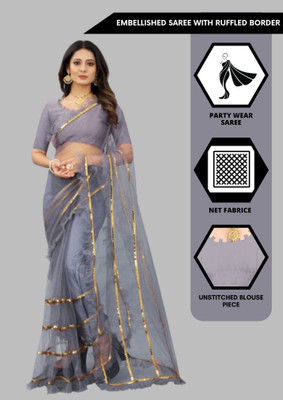 Yashvi Designer Embellished Bollywood Net Saree(Grey)