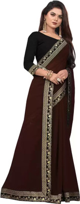 OKTAT Solid/Plain Banarasi Georgette Saree(Brown)