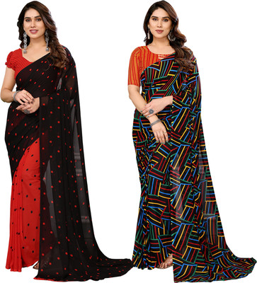 kashvi sarees Printed Daily Wear Georgette Saree(Pack of 2, Red, Black, Multicolor)