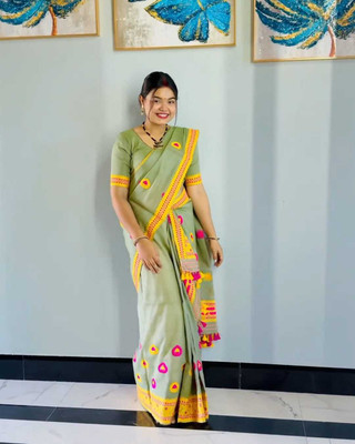 vraj enterprise Woven Mekhela Chador Pure Cotton Saree(Multicolor)