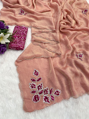 Ethina Fashion Embroidered Bollywood Chiffon Saree(Pink)