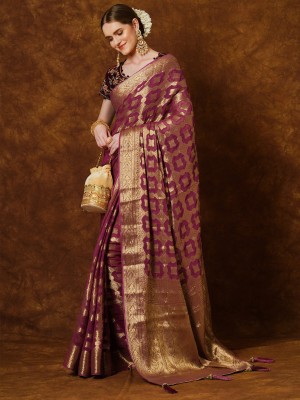 Sareemall Woven Kanjivaram Georgette Saree(Purple)