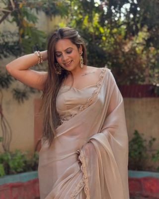 HK SHOPEE Self Design Bollywood Tissue Saree(Cream)