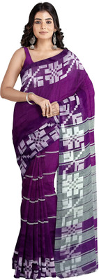 nebadita Printed Handloom Cotton Linen Saree(Magenta)