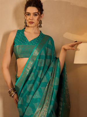 Sareemall Printed Madurai Silk Blend Saree(Blue)