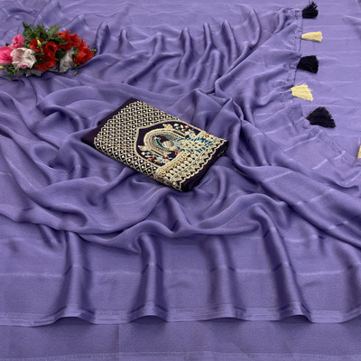 K 5 FASHION Embroidered Bollywood Georgette Saree(Purple)