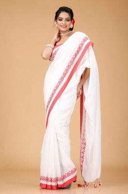 Bhadra Shopping Store Woven Handloom Handloom Pure Cotton Saree(White)