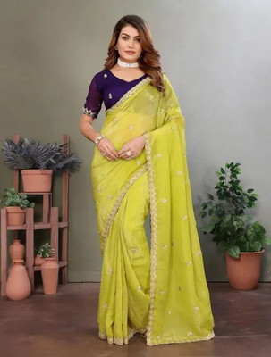 Ethina Fashion Embellished Bollywood Jimmy choo Saree(Yellow)