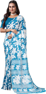 nirmal creation Printed Handloom Cotton Silk Saree(Blue)