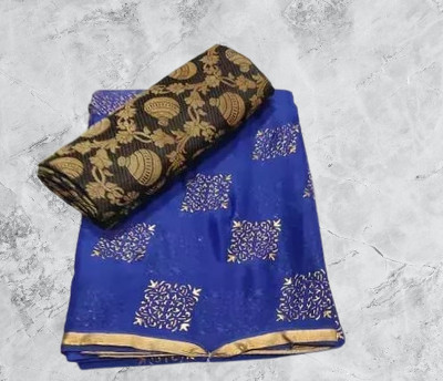 V And V Shop Self Design Banarasi Chiffon Saree(Blue)