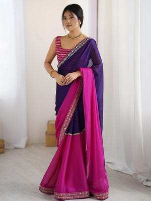 Tasrika Solid/Plain Bollywood Georgette Saree(Pink, Purple)