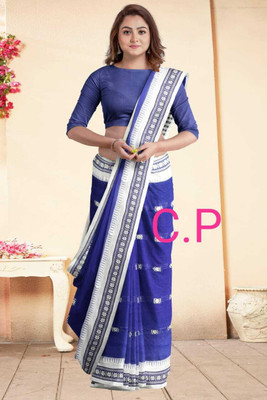 B & R CREATION Self Design Handloom Pure Cotton Saree(Blue)