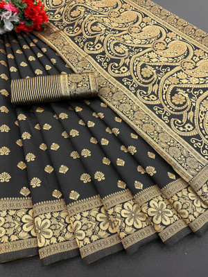 ANIRAV Woven Banarasi Art Silk, Jacquard Saree(Black)