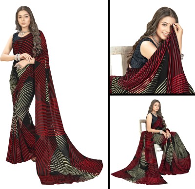 Anand Sarees Printed, Striped Daily Wear Georgette Saree(Red, Black)