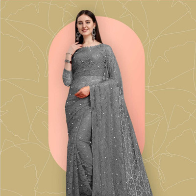 NORAFLEX Self Design Bollywood Net Saree(Grey)