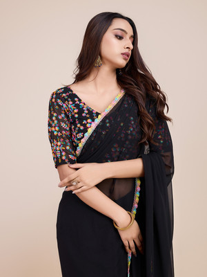 COSBILA FASHION Solid/Plain Bollywood Georgette Saree(Multicolor)