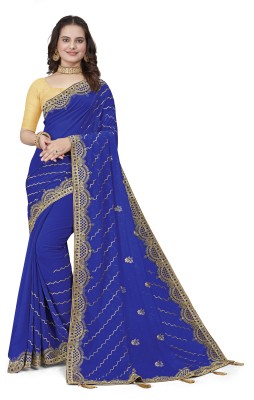 Om Creation Self Design, Embroidered, Woven Bollywood Georgette Saree(Light Blue)