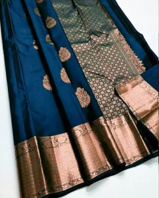 SAAGPAN Self Design Banarasi Cotton Silk Saree(Blue)