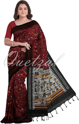 Quetzal Printed, Solid/Plain, Self Design Sambalpuri Pure Cotton Saree(Red)
