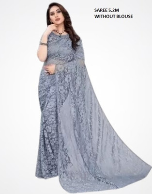 Saadhvi Embroidered Bollywood Net Saree(Silver)