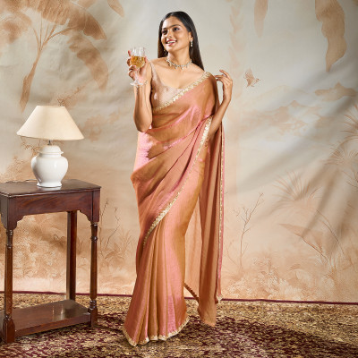 Teejh Solid/Plain Bollywood Chiffon Saree(Pink)