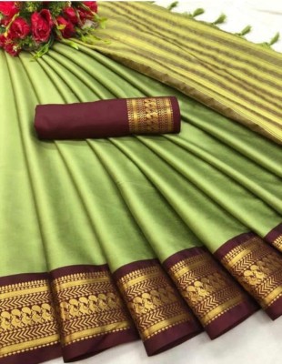 AJELLOCA Woven Maheshwari Cotton Silk Saree(Light Green)