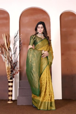 jayant creation Self Design, Woven Banarasi Silk Blend, Jacquard Saree(Yellow)