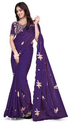 Mortile Designer Studio Embroidered Bollywood Georgette Saree(Purple)