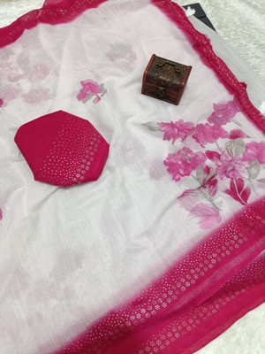 Classy Foriever Floral Print Bollywood Linen Saree(Pink)