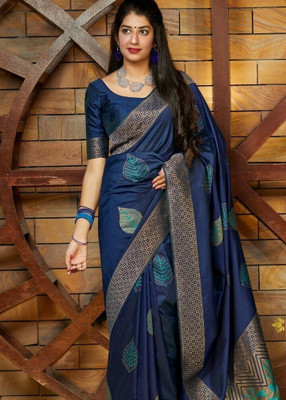 Bansari Textiles Woven Banarasi Art Silk Saree(Blue)
