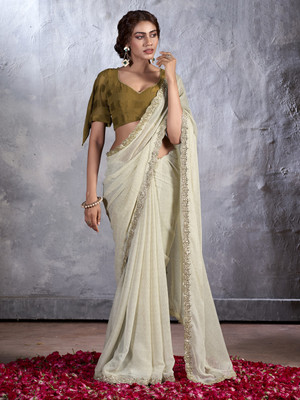 Tasrika Printed Bollywood Chiffon Saree(White)