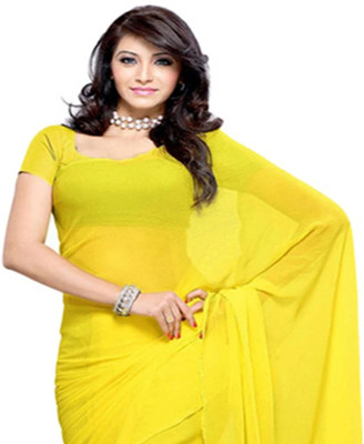 nva fashion Solid/Plain Bollywood Silk Blend Saree(Yellow)