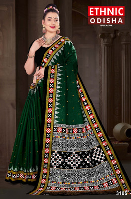ETHNIC SAREES Bharat Printed Sambalpuri Pure Cotton Saree(Green)