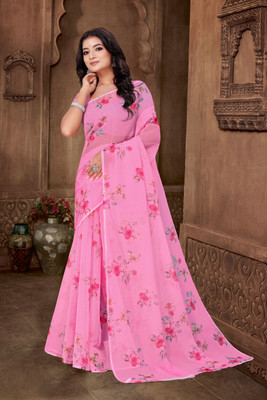 HIYAMI Floral Print Bollywood Georgette Saree(Pink)