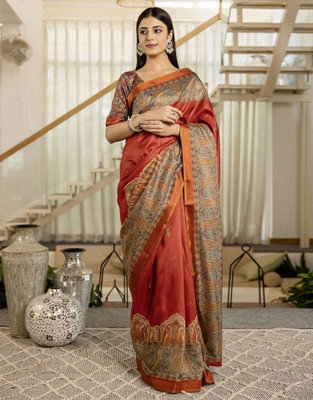 Sangria Printed Bollywood Silk Blend Saree(Red)
