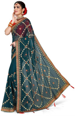 jayant creation Embroidered Bollywood Georgette Saree(Blue)