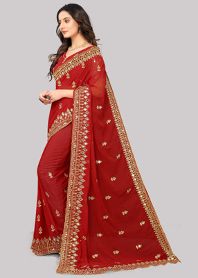 NETRA BOUTIQUE Embroidered Bollywood Georgette Saree(Red)