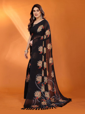 Divastri Printed Daily Wear Georgette Saree(Black)