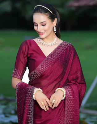 Prelax Embroidered, Embellished Saree with Attached Blouse Georgette Saree(Purple)