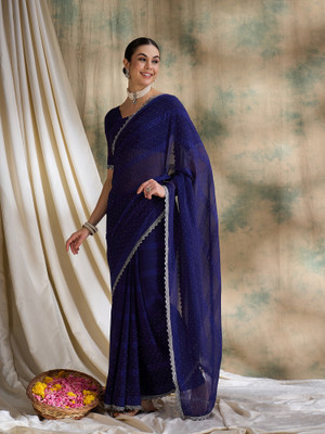 manvaa Embellished Bollywood Silk Blend Saree(Blue)