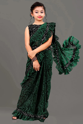 VRAJTEX FAB Embellished Bollywood Lycra Blend Saree(Green)