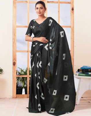 Divastri Printed Bollywood Silk Blend Saree(Black, White)