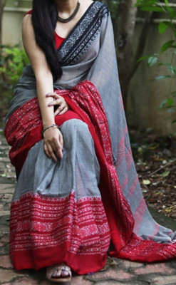 kbfashion Solid/Plain Handloom Cotton Blend Saree(Multicolor)