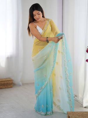 ANOUK Embellished Bollywood Chiffon Saree(Yellow)