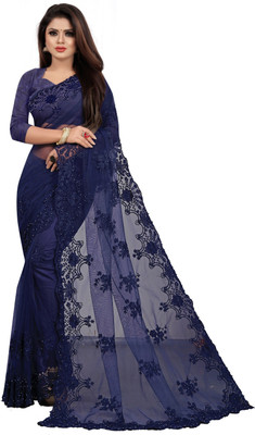 YASHVI Embroidered Bollywood Net Saree(Dark Blue)