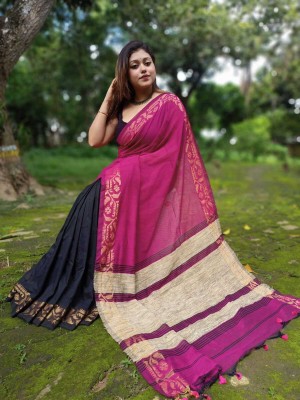 Maa kali saree center Printed Bollywood Cotton Blend Saree(Pink)