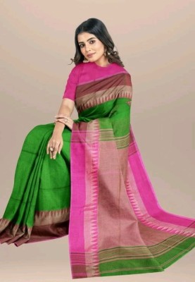 Maatarasaree Woven Bollywood Cotton Blend Saree(Green, Pink)