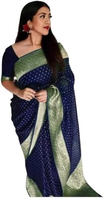 SWAMI STUDIO Self Design, Solid/Plain Banarasi Jacquard, Art Silk Saree(Blue)