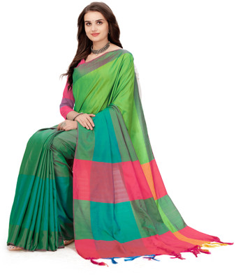 SuperLaxmi Color Block Banarasi Pure Silk Saree(Green)