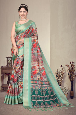 AVANTIKA FASHION Printed Kanjivaram Pure Silk, Art Silk Saree(Light Green)